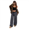 Clotth Gingham Pants for Women Plaid Drawstring Elastic Waist Checkered Wide Leg Trousers Casual Loose Fit Baggy Pants, Navy blue - 2 of 4