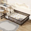 Full Size Wooden Floor Toddlers Bed with Fence and Door, Rubber Wood Montessori Platform Bed for Kids Room-Baofuwish - 3 of 4