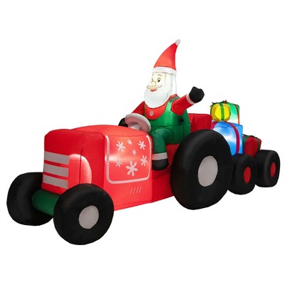 Gymax 9-Foot Tall Holiday Inflatable Santa Claus Operating a Tractor Loaded with Presents Decoration