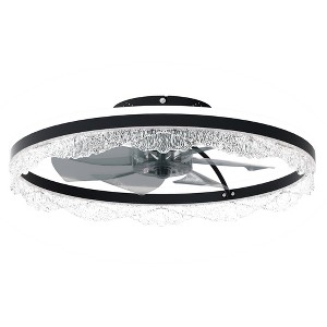 DAKAFUL 16" Wide Modern Flush Mount Ceiling Fan With LED Light & Remote, Crystal, Black, White Ceiling Fan - 1 of 4