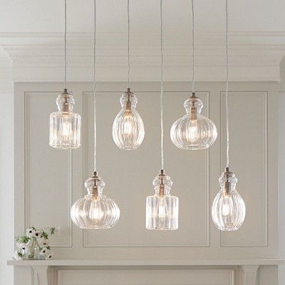 Brushed Nickel 6-Light Linear Chandelier with Clear Glass Shades