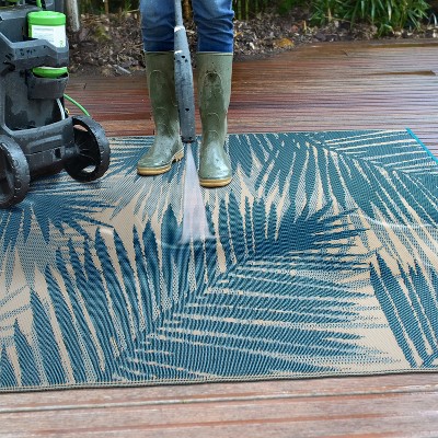Blue Tropical Floral Reversible Synthetic Indoor/Outdoor Rug 3' x 5'