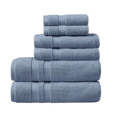Vynxaria Blue Feather Touch Antimicrobial Cotton Towel 6 Piece Set