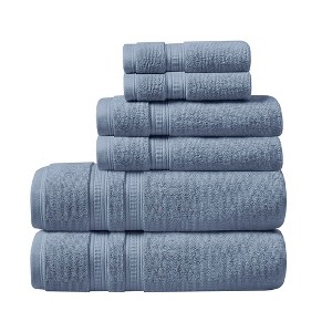 Vynxaria Blue Feather Touch Antimicrobial Cotton Towel 6 Piece Set - 1 of 4