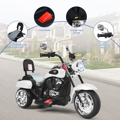 White 6V Kids Ride-On Chopper Motorcycle with Headlight