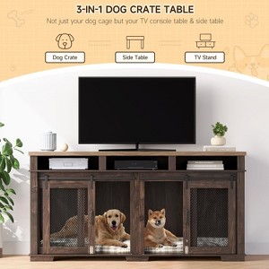 Jojoka Pet Double Dog Crate Furniture for 2 Dogs, Indoor Kennel with Divider and Storage, Sliding Barn Door, TV Stand - 1 of 4