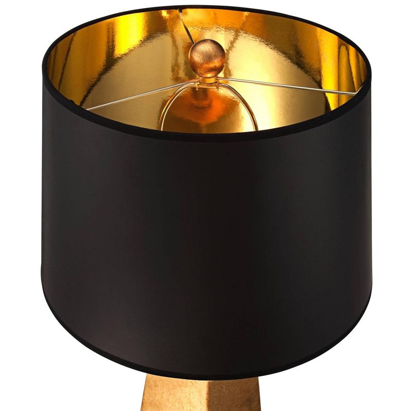 Possini Euro Design Obelisk Modern Table Lamp 26" High Gold Leaf Tapered Column Black Paper Drum Shade for Bedroom Living Room Bedside Nightstand Home, 3 of 10