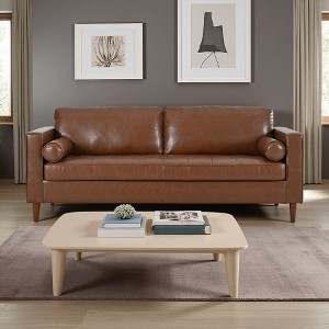 85" PU 3-Seater Sofa with 2 Throw Pillows - 1 of 4