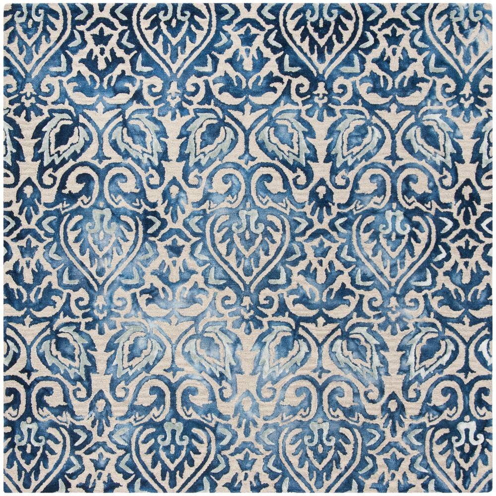 7'x7' Damask Tufted Square Area Rug Royal Blue/Beige - Safavieh