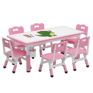 Kids Table and 6 Chairs Set with Storage Box, Height Adjustable Toddler Table and Chair Set for Ages 2-10 - 1 of 4
