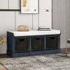 NicBex Shoe Rack Bench Shoe Storage Organizer Rustic Storage Bench with 3 Removable Rattan Basket for Entryway Bedroom, Blue - 3 of 4