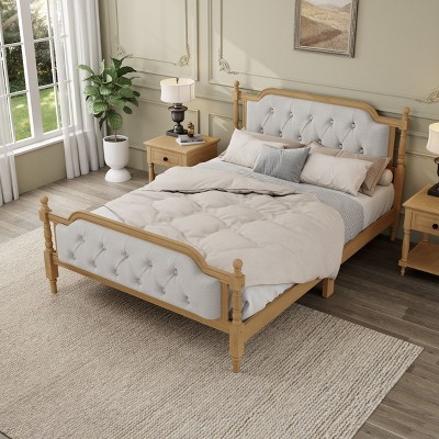 CAVINAS Queen/Full Size Linen Wood Platform Bed Frame with Upholstered Tufted Headboard,No Box Spring Needed