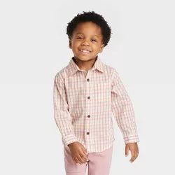 Toddler Boys' Long Sleeve Poplin Woven Shirt - Cat & Jack™ Pink 5T