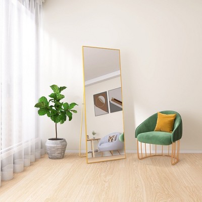 64x24 Inch Full-Length Floor Mirror with Gold Stand, Shatterproof Tempered Glass for Bedroom