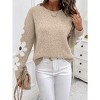 Women's Sweater Pullover Long Sleeve Crewneck Flower Loose Knit Blouse - 2 of 4