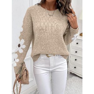 Women's Floral Round Neck Long Sleeve Jacquard Pullover Sweater// - 1 of 4