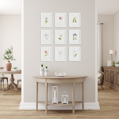 White Framed Petite Mountain Flower Prints Set of 9