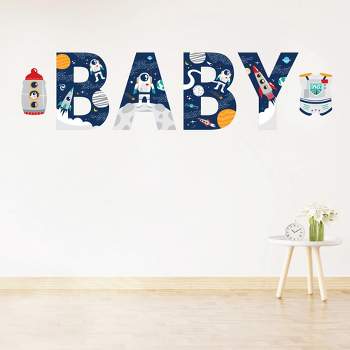 Big Dot of Happiness Blast Off to Outer Space - Peel and Stick Rocket Ship Baby Shower Standard Banner Wall Decals - Baby