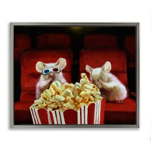 Stupell Industries Mice Movie Theater Popcorn Floating Frame Canvas Art, Gray, 21" x 17" - 1 of 4