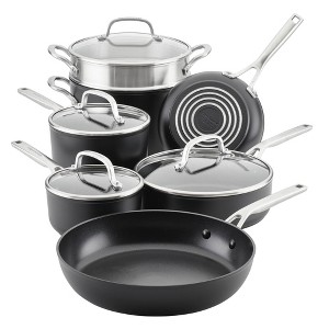 KitchenAid Hard-Anodized Induction 11pc Nonstick Cookware Set: Matte Black, Dishwasher & Oven Safe, Tempered Glass Lids - 1 of 4