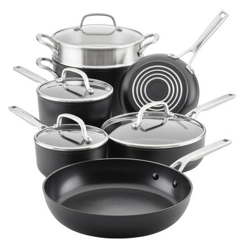 KitchenAid Hard-Anodized Induction 11pc Nonstick Cookware Set: Matte Black, Dishwasher & Oven Safe, Tempered Glass Lids - image 1 of 4