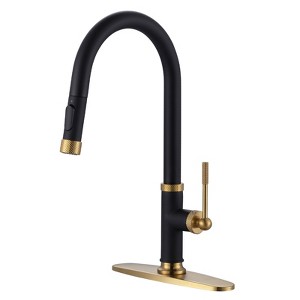 WOWOW Single Handle Pull Down Sprayer Kitchen Faucet with Advanced Spray in Gold - 1 of 4