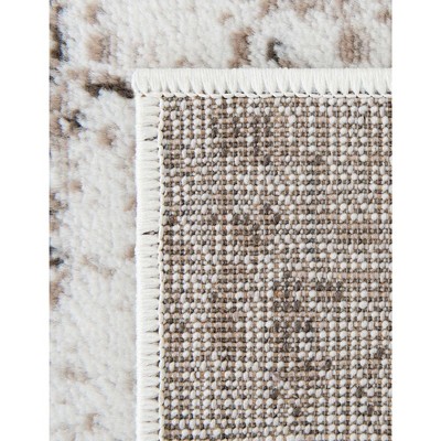 Beige and Gray Floral Motif Synthetic Area Rug
