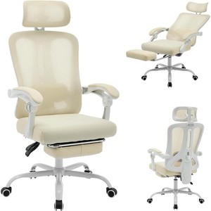 Ergonomic Office Chair,Swivel Task Chair with Adjustable Lumbar Support,Home Office Chair with Footrest,Mesh High Back Gaming Chair, White - 1 of 4