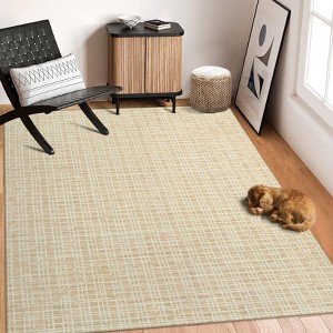Modern Plaid Area Rug Washable Rug Contemporary Non Slip Rugs for Indoor - 1 of 4