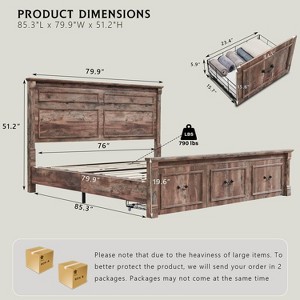 SinCiDo Farmhouse King Size Bed Frame w/51" Tall Headboard, Roman Column Footboard & 3 Spacious Storage Drawers, No Box Spring Needed - 1 of 4