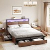 WOWLIVE Bed Frame with 4 Drawers, Modern bed with LED Light and Charging Station, Storage Headboard, No Spring Box Needed - 3 of 4