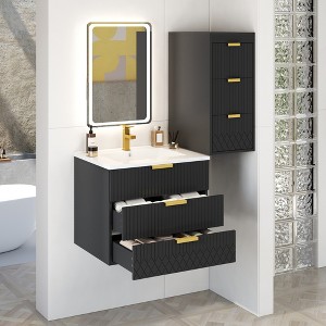 KWPZQEB Wall Mounted Floating Cabinet with Ceramic Sink & Side Cabinet Combo, Rectangular Vanity W/ Drawers & Door, Storage Cabinet for Bathroom - 1 of 4