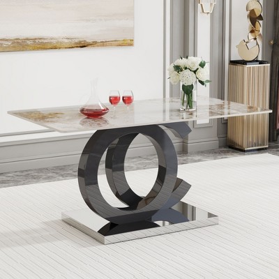 NicBex Dining Table for 4 Morden Dining Table Dining Room Table with Unique Base Design and Imitation Marble Top for Kitchen
