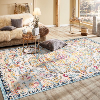 Blue Distressed Bohemian Floral 3'3" x 5' Area Rug