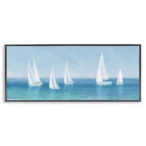 Stupell Industries White Sail Boats Across Coast Framed Giclee Art, Black, 30" x 13" - 1 of 4