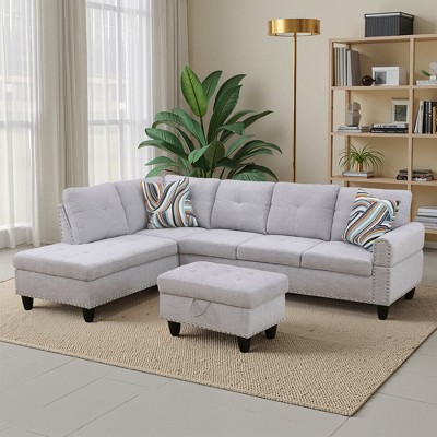 Grey White Flannel 3-Piece Sofa Living Room Sofa Set
