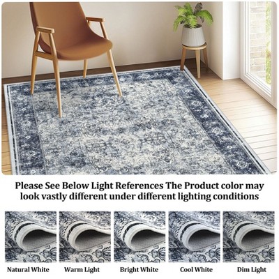 Living Room Washable Non Slip Vintage Retro Rugs Low Pile Chenille Print Rug for Bedroom Dining Room Home Office