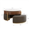 RISOKEYS Lift-Top Round Coffee Table with Hidden Storage - Walnut Veneer & Sintered Stone Top, 3 Upholstered Nesting Ottomans, Space-Saving Design - 3 of 4