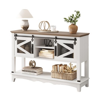 Slim Rustic Entryway Tables with Sliding Barn Doors, Storage, Wooden Tv Stand Hallway Furniture Buffet Cabinet Sideboard