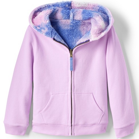 Lands' End Kids Reversible High Pile Fleece Hoodie - Large - Lilac