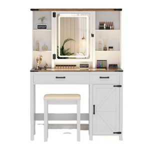 GlasFlength Vanity Tables Farmhouse Vanity with Mirror Hidden Jewelry Cabinet Elegant Design for Living Room, White, 39"*15.75"*56" - 1 of 4