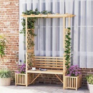 Costway Patio Garden Bench Arbor Arch with Pergola Planting Box Side Trellis for Vines - 1 of 4