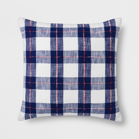 Woven Plaid Oversize Square Throw Pillow Blue White Threshold