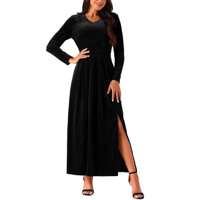 INSPIRE CHIC Women's Elegant V Neck Long Sleeve High Waist Split Hem Dress