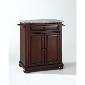 HomeStock  Alexandria Granite Top Small Portable Rolling Kitchen Island Storage Cart, Microwave Stand, Mahogany - 1 of 4