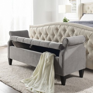 CAVINAS 57.5" Storage Bench Velvet Accent Tufted Roll Arm Storage Bench for Bedroom - 1 of 4