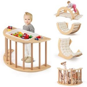 Costway 6 in 1 Climbing Arch for Toddlers with Collapsible Storage Bin Removable Cushion Natural/Colorful - 1 of 4
