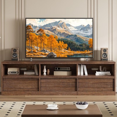 Mid Century Modern TV Stand for 65/70/75 Inch TVs, 70" Entertainment Center with 3 Drawers & Open Shelves, Industrial MDF Media Console