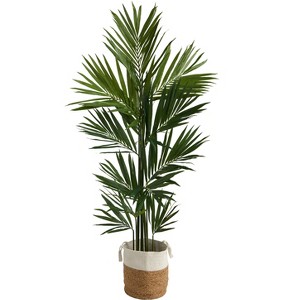 Nearly Natural 7-ft Kentia Artificial Palm in Handmade Natural Jute and Cotton Planter - 1 of 4
