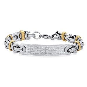Steeltime Men's two tone stainless steel and 18k gold plated byzantine link Lords prayer id bracelet - 1 of 4
